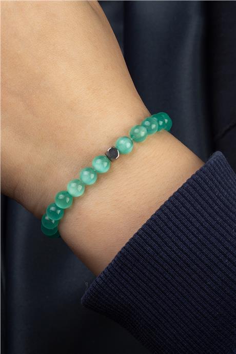 Kedi Gözü Doğal Taş Küre Kesim Su Yeşili 6mm Bileklik