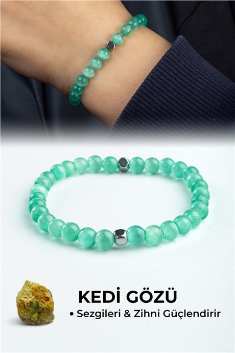 Kedi Gözü Doğal Taş Küre Kesim Su Yeşili 6mm Bileklik