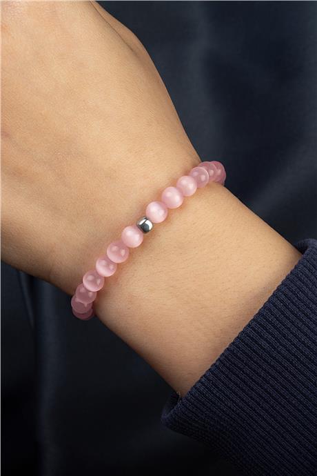 Kedi Gözü Doğal Taş Pembe Küre Kesim 6mm Bileklik