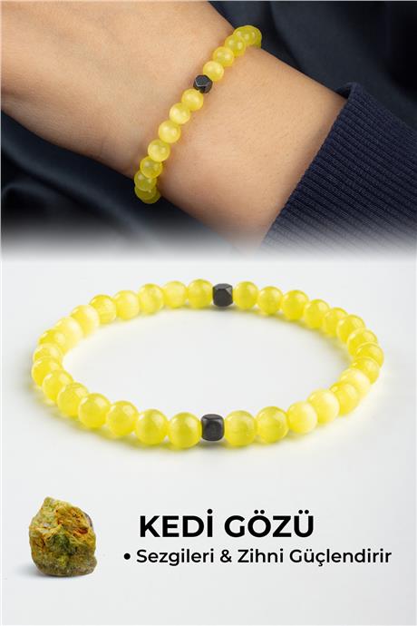 Kedi Gözü Doğal Taş Sarı Küre Kesim 6mm Bileklik