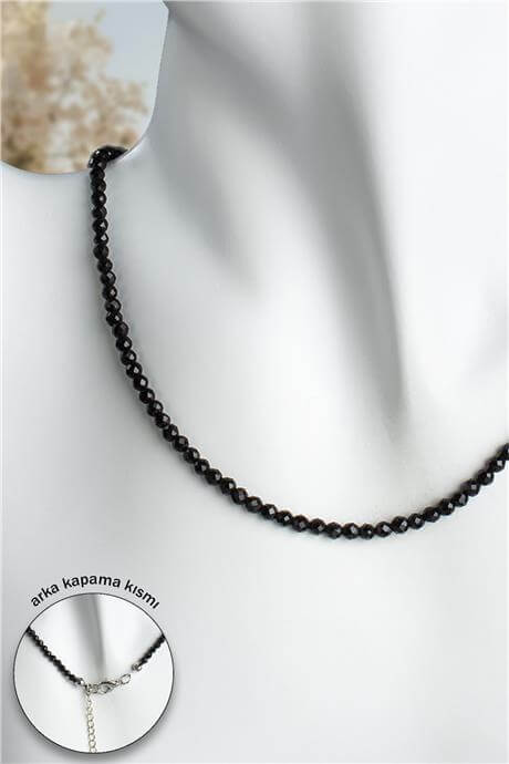 Kedi Gözü Doğal Taş Siyah Faset Küre Kesim 3mm Kolye