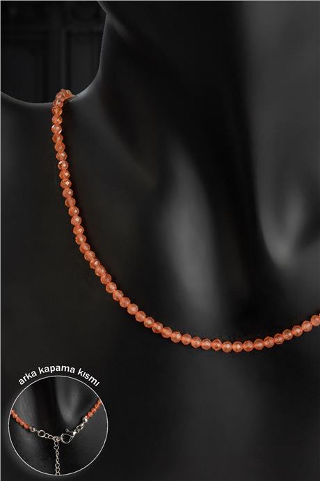 Kedi Gözü Doğal Taş Turuncu Kristal Küre Kesim 3mm Kolye