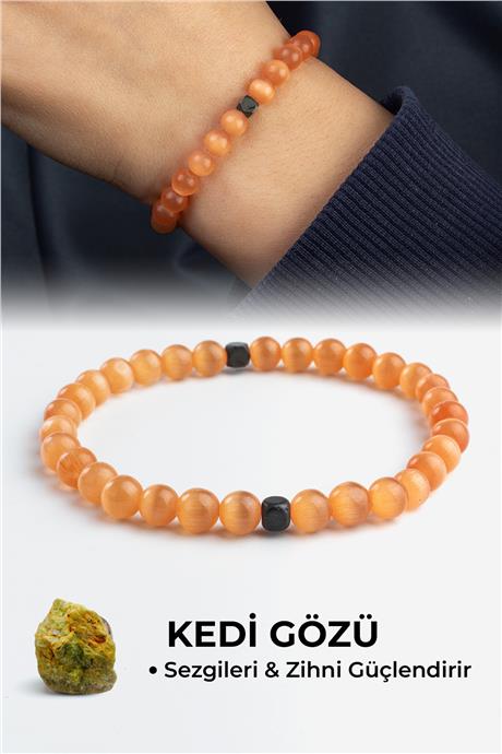 Kedi Gözü Doğal Taş Açık Turuncu Küre Kesim 6mm Bileklik