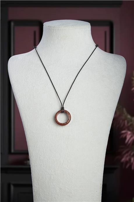 Kırmızı Jasper Doğal Taş Halka Yüzük Kore İpli Erkek Kolyesi