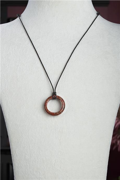 Kırmızı Jasper Doğal Taş Halka Yüzük Kore İpli Erkek Kolyesi