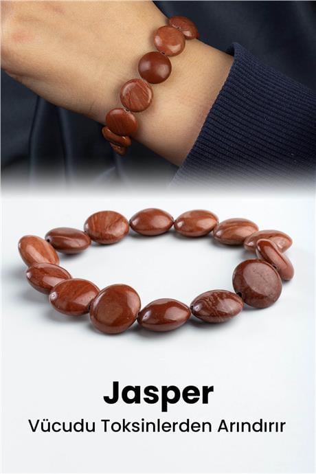 Kırmızı Jasper Doğal Taş Yassı Daire Kesim Bileklik