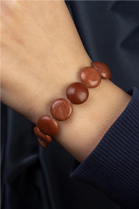 Kırmızı Jasper Doğal Taş Yassı Daire Kesim Bileklik