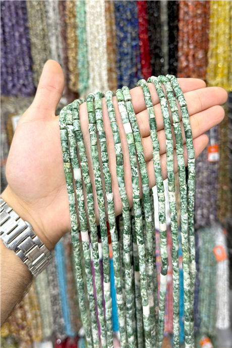 Kivi Jasper Taşı Silindir Kesim 5x8mm Doğal Taş Dizi