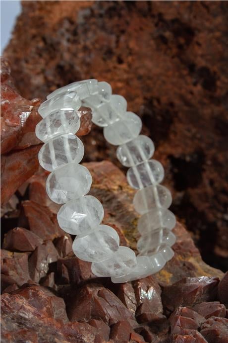 Kristal Kuvars Doğaltaş Oval Faset Kesim Bileklik