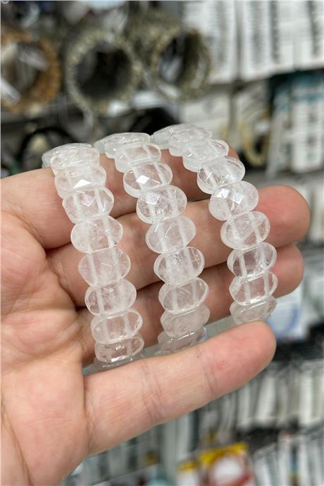 Kristal Kuvars Doğaltaş Oval Faset Kesim Bileklik