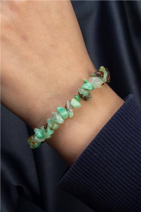 Krizopras Doğal Kırık Taş Zincir Kapamalı Bileklik