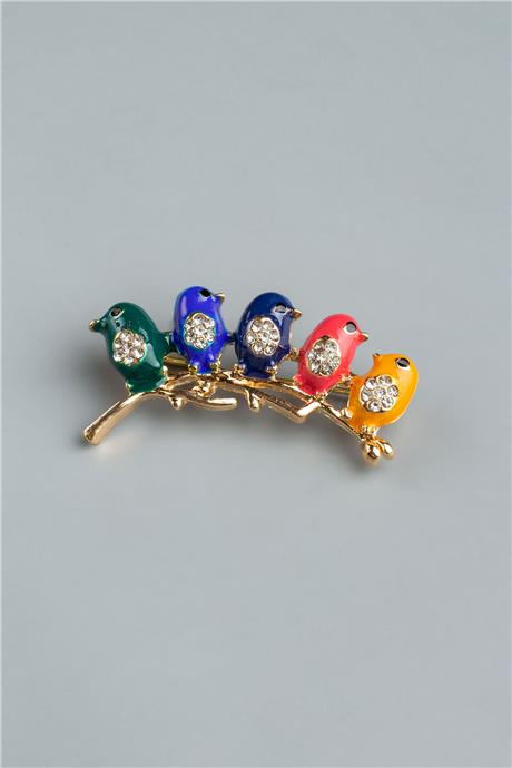 Kuş Desenli Renkli Broş