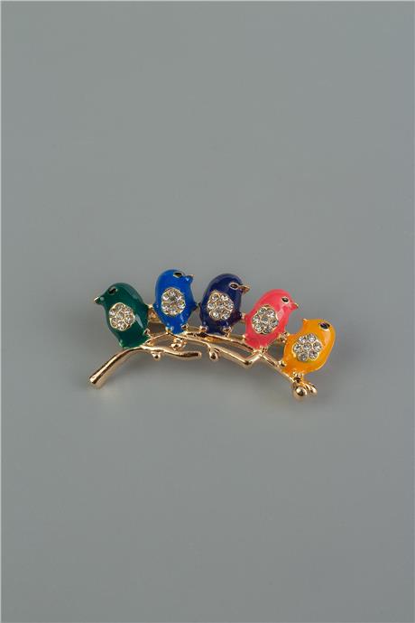 Kuş Desenli Renkli Broş