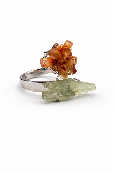 Kuvars & Aragonit Taşı Ham Kütle Kesim Çelik Ayarlanabilir Yüzük