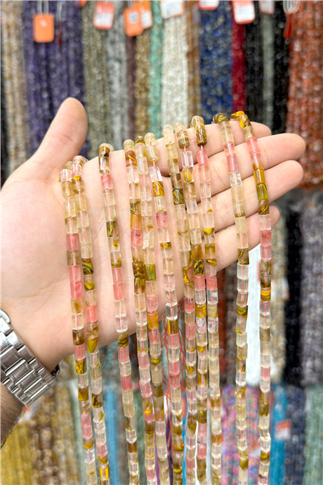 Kuvars Taşı Silindir Kesim Karışık 5x8mm Doğal Taş Dizi