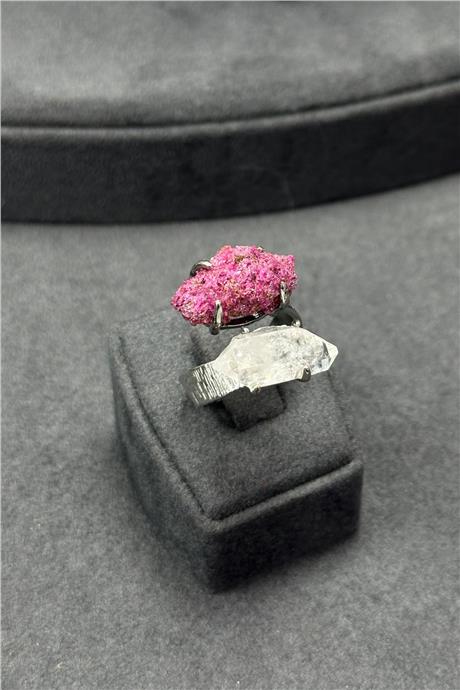 Kuvars & Yakut Taşı Ham Kütle Kesim Çelik Ayarlanabilir Yüzük