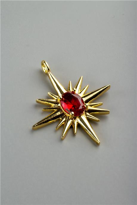 Kuzey Yıldızı Gold Krımızı Zirkon Taşlı Kolye Ucu
