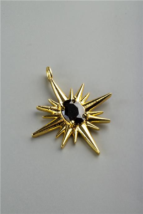 Kuzey Yıldızı Gold Siyah Zirkon Taşlı Kolye Ucu