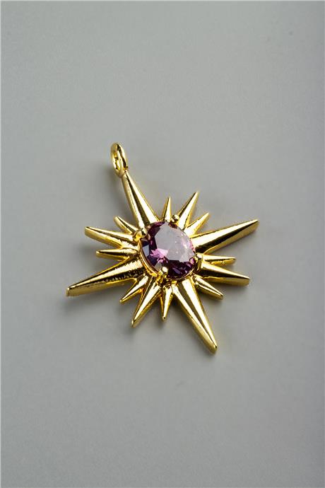Kuzey Yıldızı Gold Mor Zirkon Taşlı Kolye Ucu