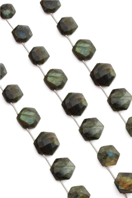 Labradorite Natural Stone Flat Hexagon Crystal Cut 17x7mm String Of Beads [AA]