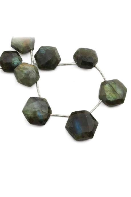Labradorite Natural Stone Flat Hexagon Crystal Cut 17x7mm String Of Beads [AA]