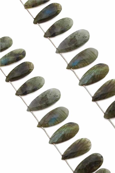 Labradorite Natural Stone Flat Drop Crystal Cut 14x28mm String Of Beads [AA]