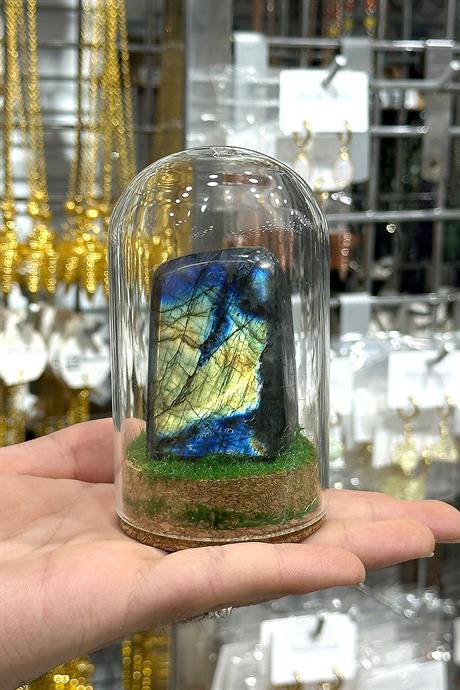 Labradorit Taşı Cam Fanus