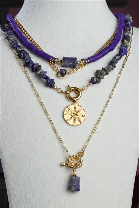 Lapis Lazuli Doğal Kırık Taş 3 lu Kombin Kolye