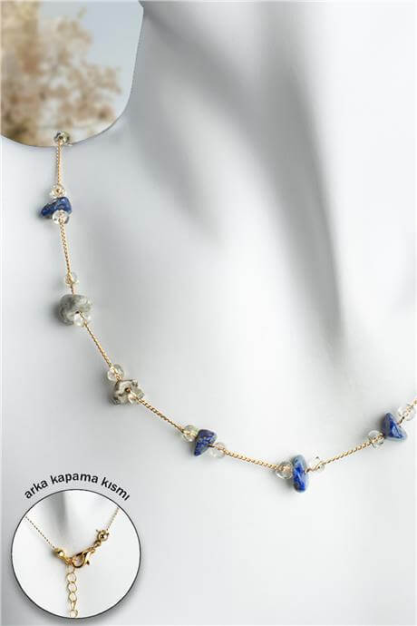 Lapis Lazuli Doğal Kırık Taş Zincir Kapamalı Kolye