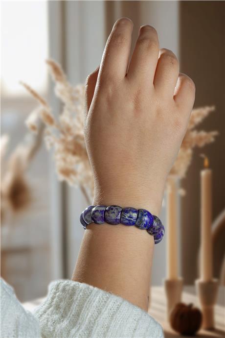 Lapis Lazuli Doğal Taş Bombeli Dikdörtgen Kesim Bileklik