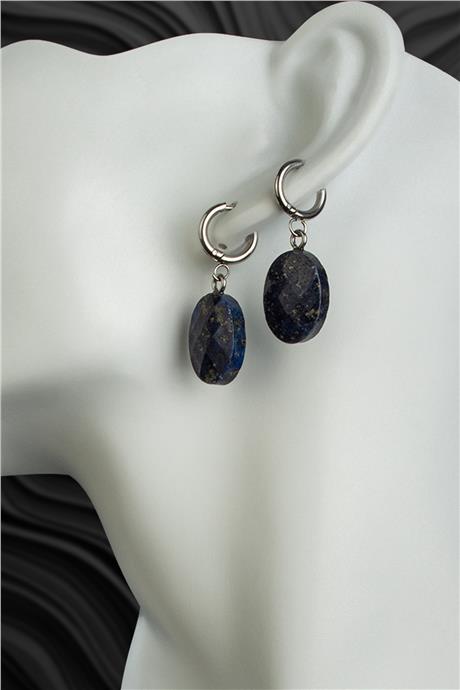 Lapis Lazuli Doğal Taş Fasetli Oval Kesim Çelik Küpe