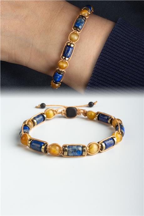 Lapis Lazuli Doğal Taş Kapsül Kesim Makrome Bileklik