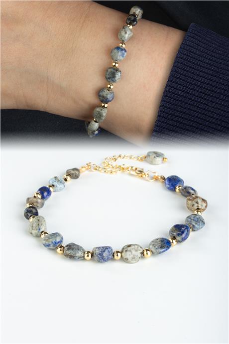 Lapis Lazuli Doğal Taş Tımbıl Kesim Zincir Bileklik