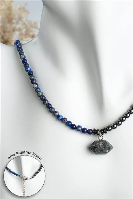 Lapis Lazuli  - Hematit Doğal Taş Küre Kesim Kolye
