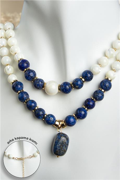 Lapis Lazuli Küre Kesim & Sedef Doğal Taş Küre Kesim Kolye