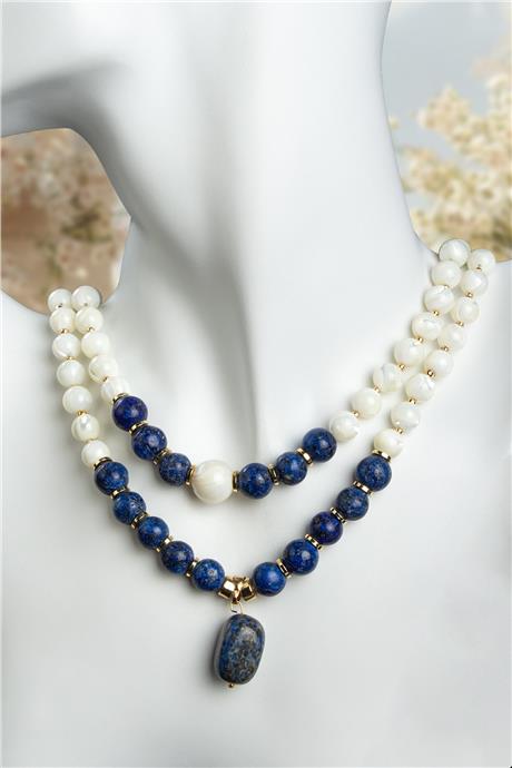 Lapis Lazuli Küre Kesim & Sedef Doğal Taş Küre Kesim Kolye
