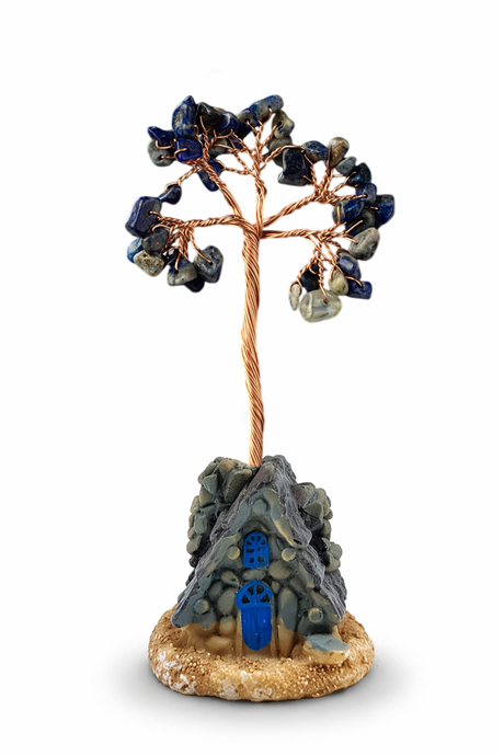 Lapis Lazuli Taşı El Yapımı 5x12cm Doğal Taş Dekoratif Hayat Ağacı