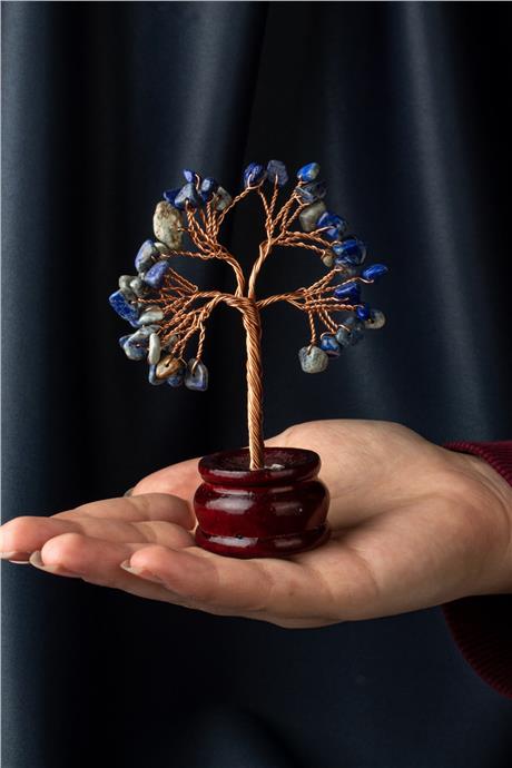 Lapis Lazuli Taşı El Yapımı 4x11cm Doğal Taş Dekoratif Hayat Ağacı
