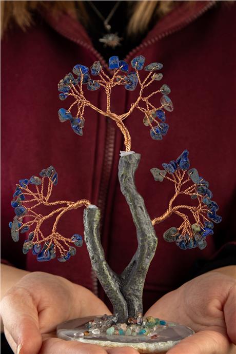 Lapis Lazuli Taşı El Yapımı 8x17cm Doğal Taş Dekoratif Hayat Ağacı
