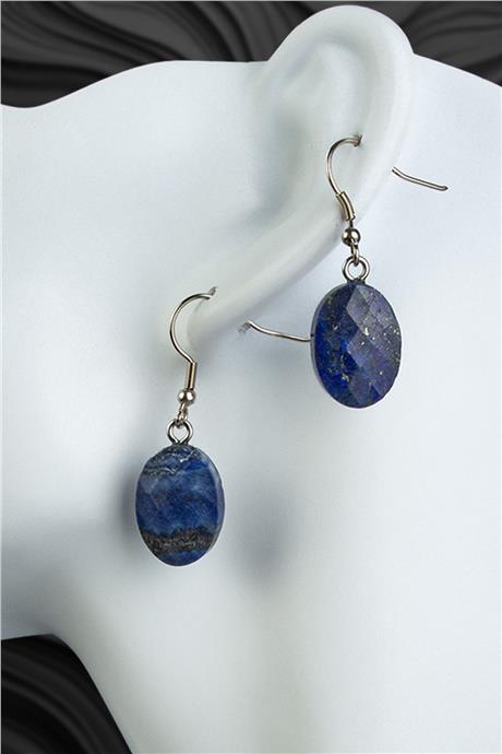 Lapis Lazuli Taşı Oval Kesim Doğal Taş Küpe