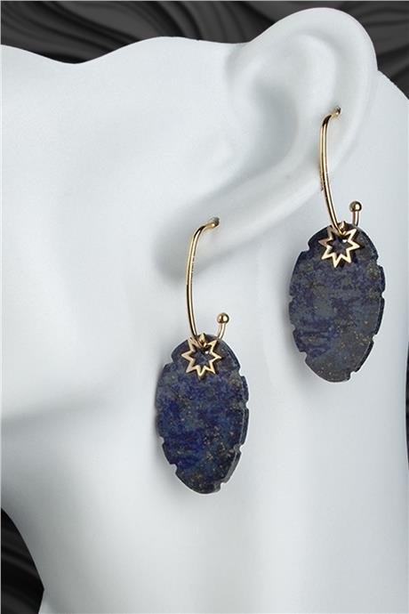 Lapis Lazuli Taşı Oval Kesim Doğal Taş Küpe