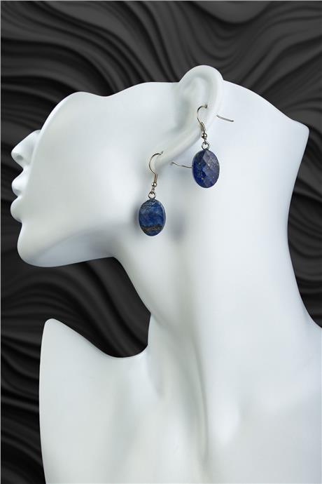 Lapis Lazuli Taşı Oval Kesim Doğal Taş Küpe