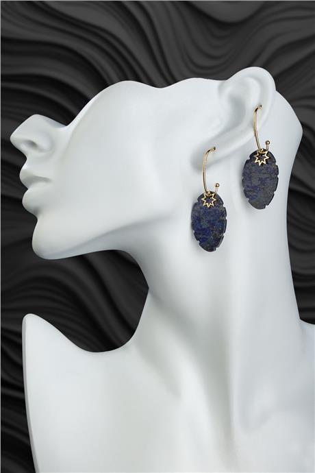 Lapis Lazuli Taşı Oval Kesim Doğal Taş Küpe