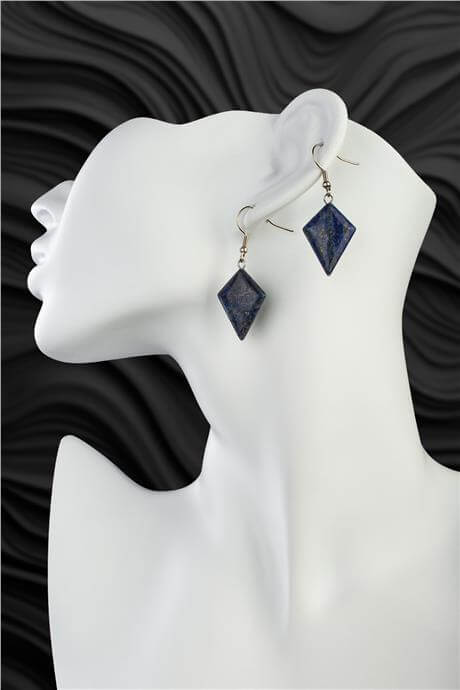 Lapis Lazuli Taşı Rhombus Kesim Doğal Taş Küpe