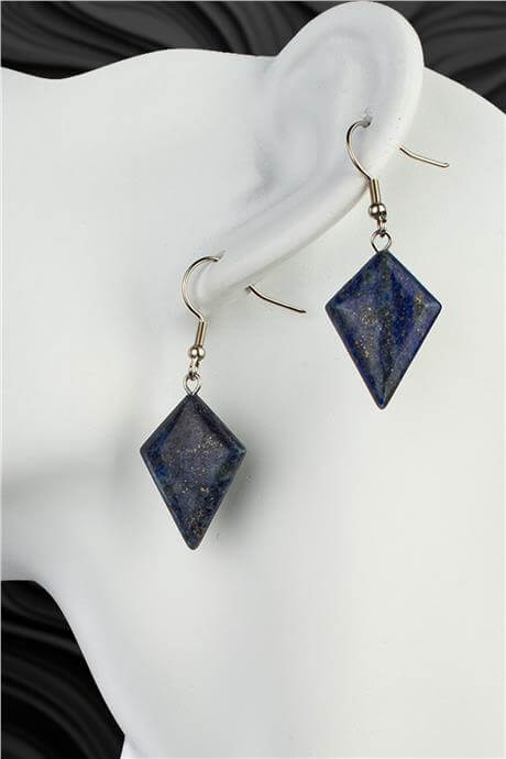 Lapis Lazuli Taşı Rhombus Kesim Doğal Taş Küpe