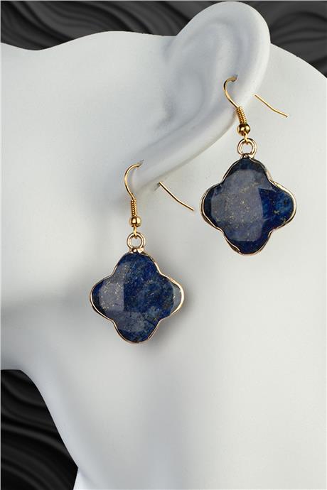 Lapis Lazuli Taşı Yonca Kesim Küpe