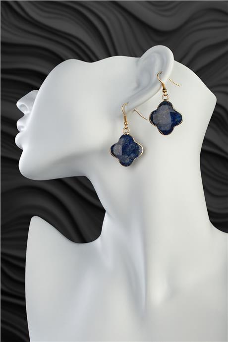 Lapis Lazuli Taşı Yonca Kesim Küpe