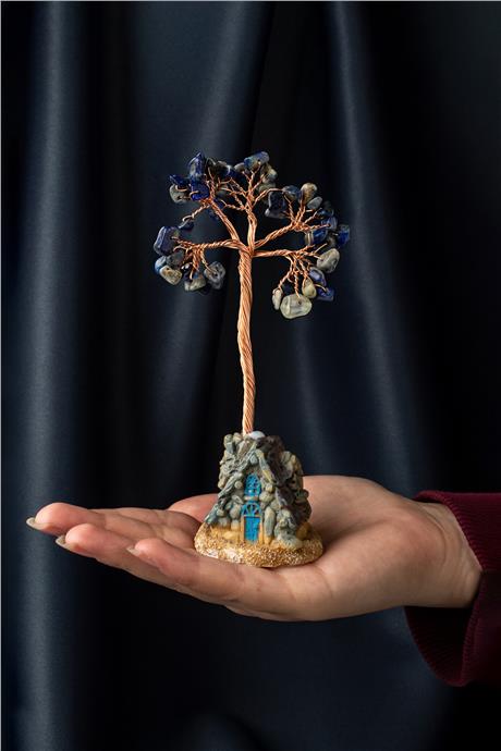 Lapis Lazuli Taşı El Yapımı 5x12cm Doğal Taş Dekoratif Hayat Ağacı
