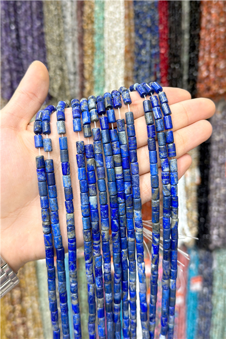 Lapis Lazuli Taşı Silindir Kesim 5x8mm Doğal Taş Dizi