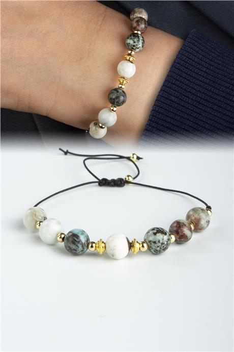 Larimar Doğal Taş Küre Kesim 8mm Makrome Bileklik